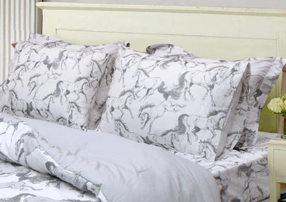 AWST Int'l "Lila" Elegant Horse Sheet Set- White w/ Gray- King
